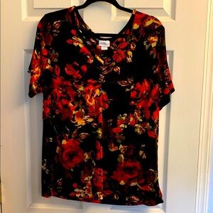 Women’s Jaclyn Smith Black Top with Red and Purple Floral Design 1x